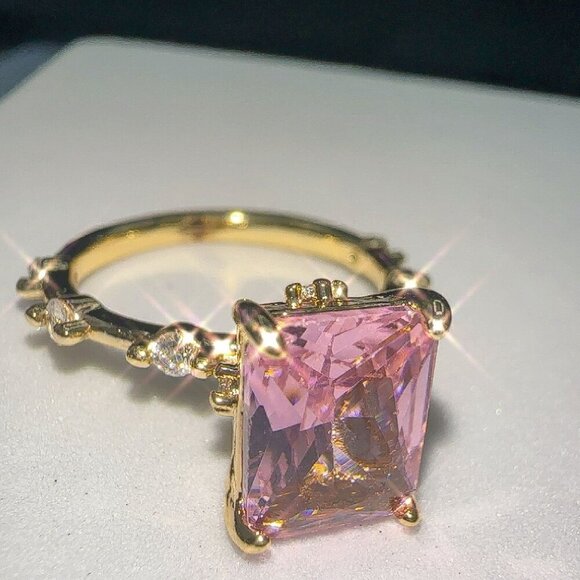 Princess Cut Pink CZ Ring Gold Plated Size 10 - Picture 12 of 13